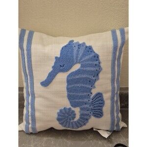 Mainstays Seahorse Decorative Pillow  18" x 18" White and Blue